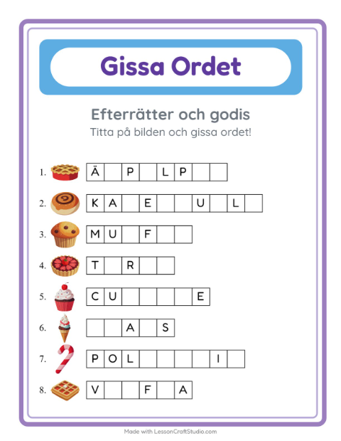 Gissa ordet – Efterrätter och godis