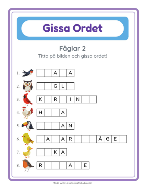 Gissa ordet – Fåglar 2