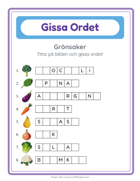 Gissa ordet – Grönsaker
