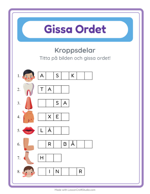 Gissa ordet – Kroppsdelar