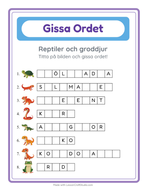 Gissa ordet – Reptiler och groddjur