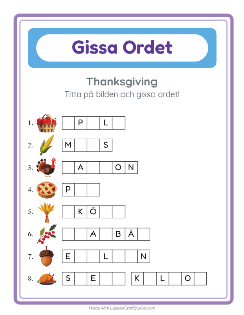 Gissa ordet – Thanksgiving