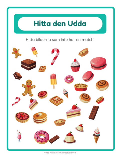 Hitta det udda – Efterrätter och godis