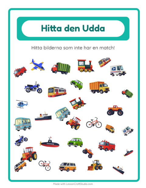 Förhandsvisning av Hitta Föremålen-arbetsblad med Fordon för Förskoleklass