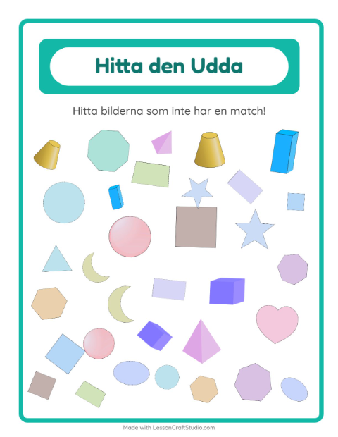 Förhandsvisning av Hitta det som inte passar bland former – arbetsblad för förskolan
