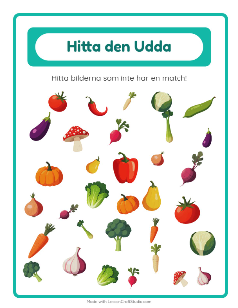 Hitta det udda – Grönsaker