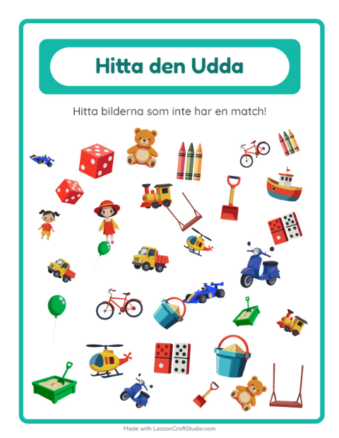 Förhandsvisning av Hitta Föremålen-arbetsblad med Leksaker för Förskoleklass