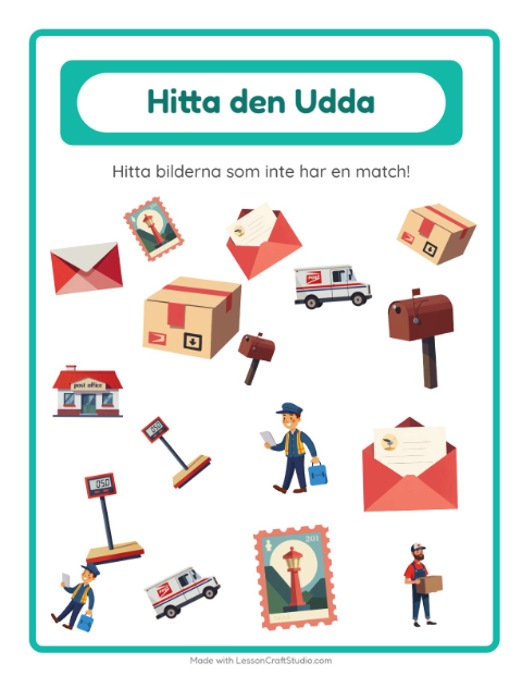 Förhandsvisning av Hitta Föremålen-arbetsblad med Postkontor för Förskoleklass