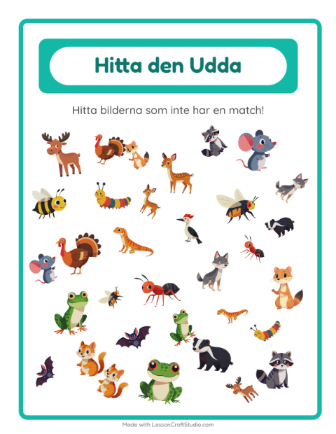 Förhandsvisning av Hitta Föremålen-arbetsblad med Skogsdjur för Förskoleklass