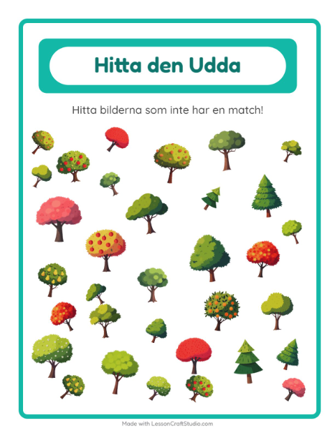 Förhandsvisning av Hitta Föremålen-arbetsblad med Träd för Förskoleklass