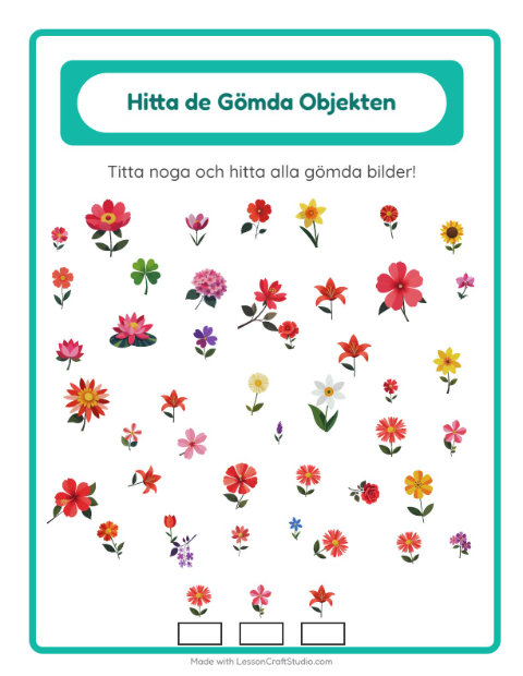 Förhandsvisning av Hitta och spana efter blommor – arbetsblad för förskolan