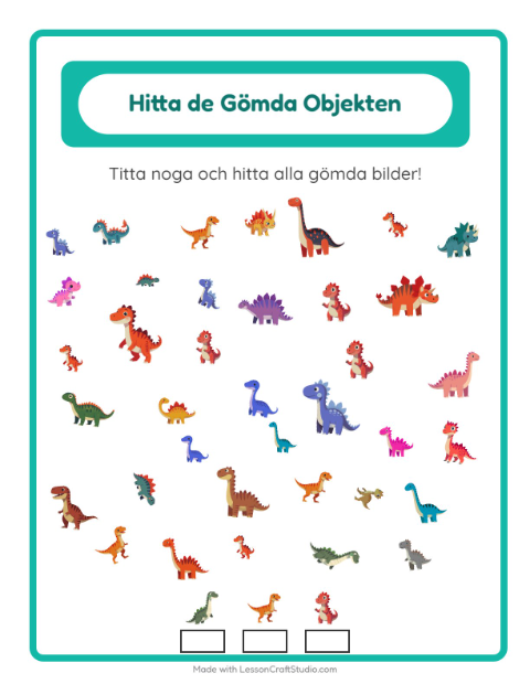Förhandsvisning av Hitta Föremålen-arbetsblad med Dinosaurier för Förskoleklass