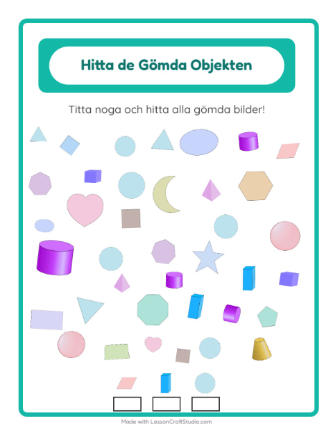Förhandsvisning av Hitta och spana efter former – arbetsblad för förskolan