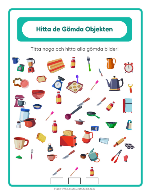 Förhandsvisning av Hitta och spana efter redskap – arbetsblad för förskolan