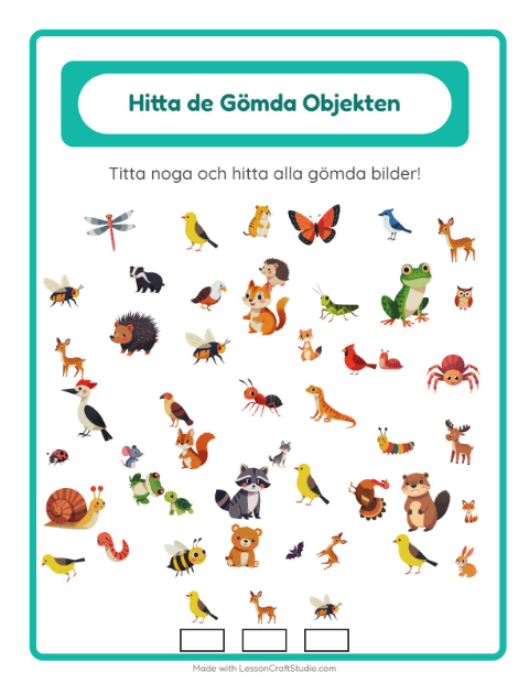 Förhandsvisning av Hitta Föremålen-arbetsblad med Skogsdjur för Förskoleklass