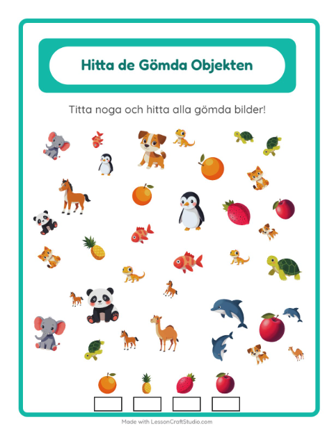 Förhandsvisning av Hitta Föremålen-arbetsblad för Förskoleklass