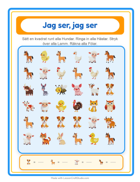 Hitta och räkna – Bondgårdsdjur