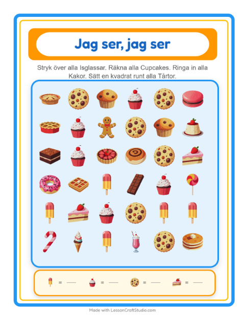 Hitta och räkna – Efterrätter och godis