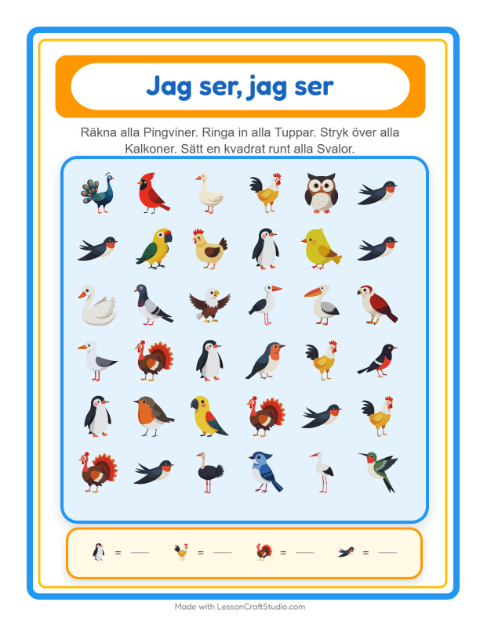 Hitta och räkna – Fåglar 2
