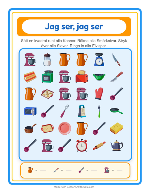 Hitta och räkna – Köksredskap