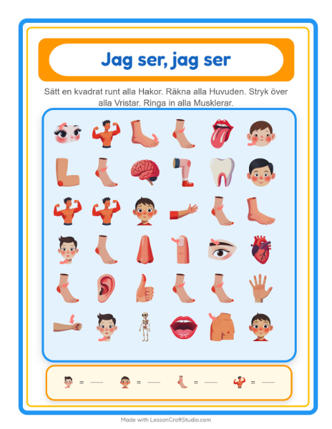 Hitta och räkna – Kroppsdelar