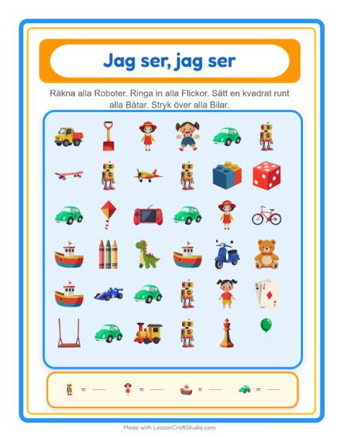 Hitta och räkna – Leksaker