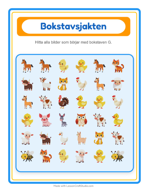 Hitta bokstaven – Bondgårdsdjur