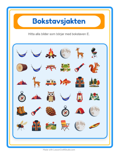 Hitta bokstaven – Camping