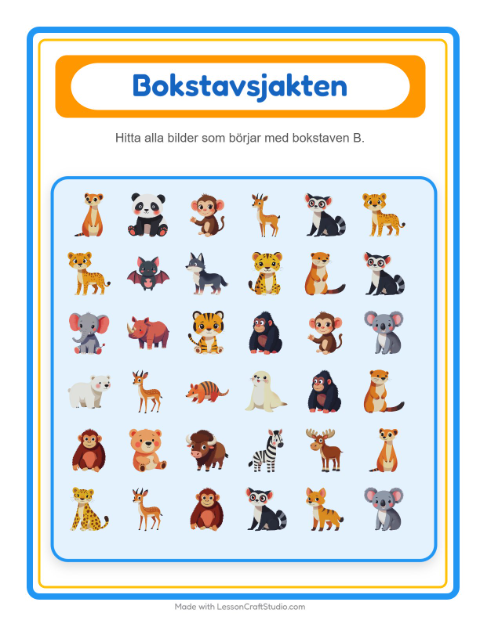 Hitta bokstaven – Djurparksdjur