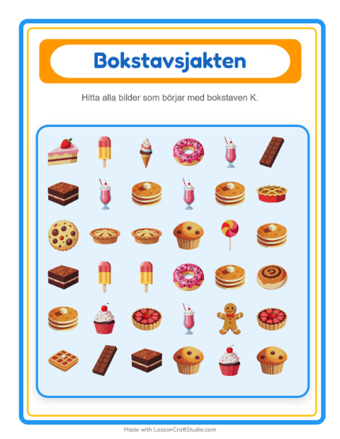 Hitta bokstaven – Efterrätter och godis