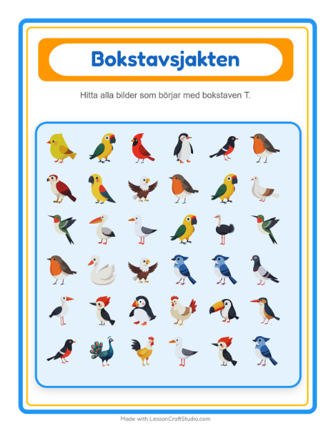 Hitta bokstaven – Fåglar 2