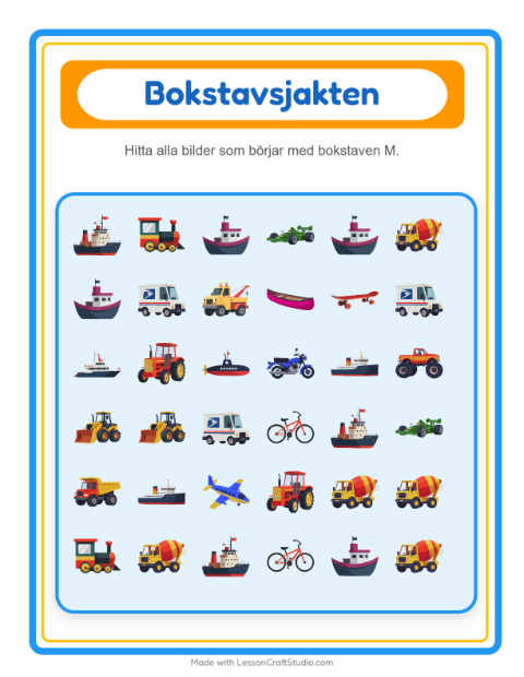 Hitta bokstaven – Fordon