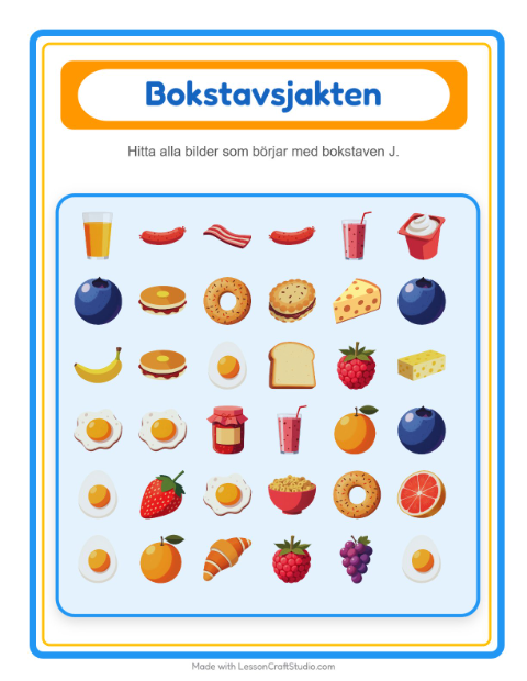 Hitta bokstaven – Frukost