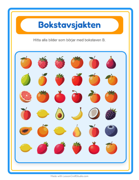 Hitta bokstaven – Frukter