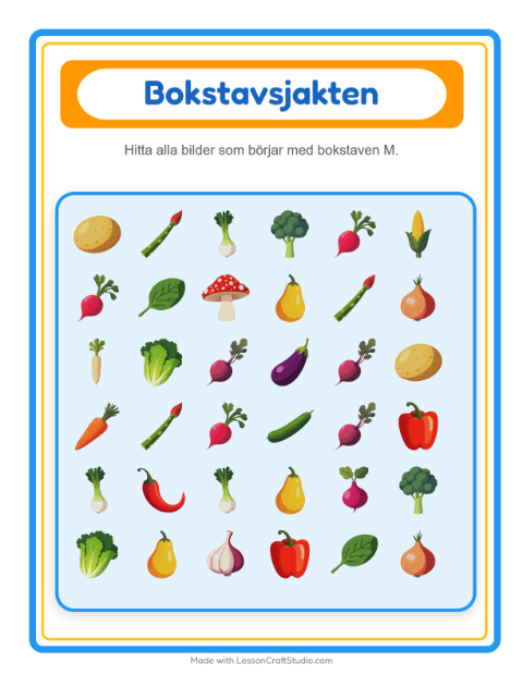 Förhandsvisning av Hitta Och Räkna-arbetsblad med Grönsaker för Förskola