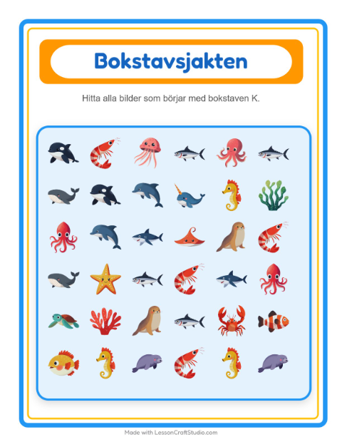 Hitta bokstaven – Havsliv