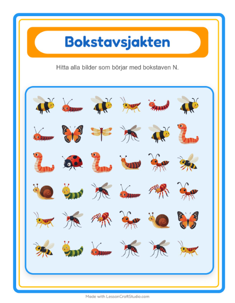 Förhandsvisning av Hitta Och Räkna-arbetsblad med Insekter och kryp för Förskola