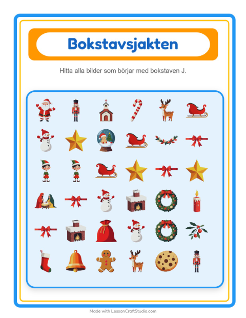 Förhandsvisning av Hitta Och Räkna-arbetsblad med Jul för Förskola