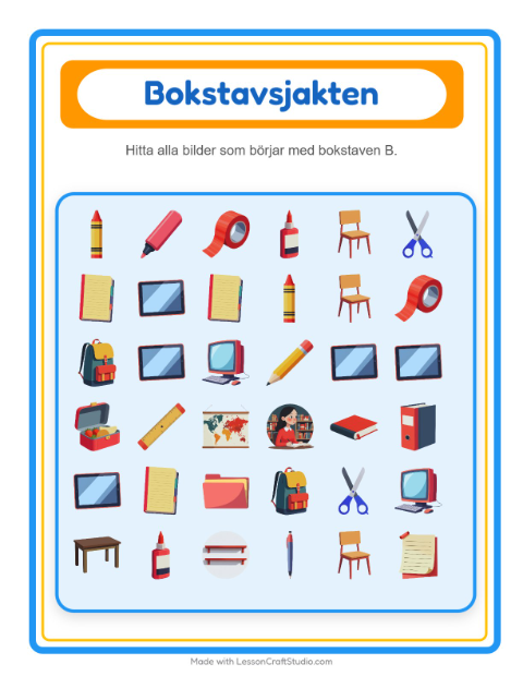 Hitta bokstaven – Klassrum