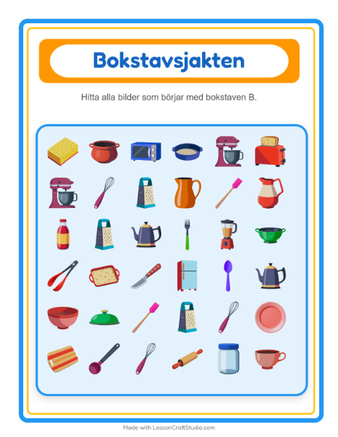 Hitta bokstaven – Köksredskap