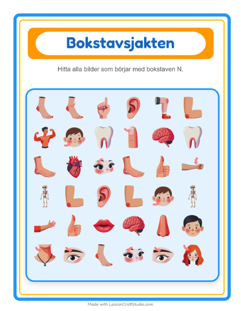 Hitta bokstaven – Kroppsdelar