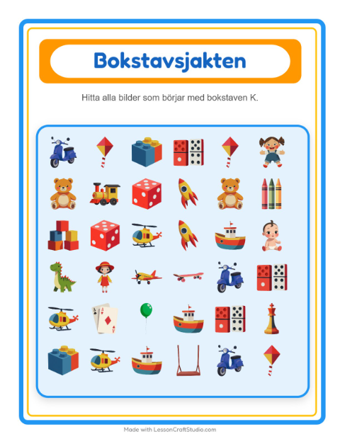 Hitta bokstaven – Leksaker