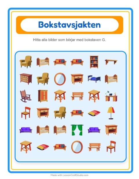 Hitta bokstaven – Möbler