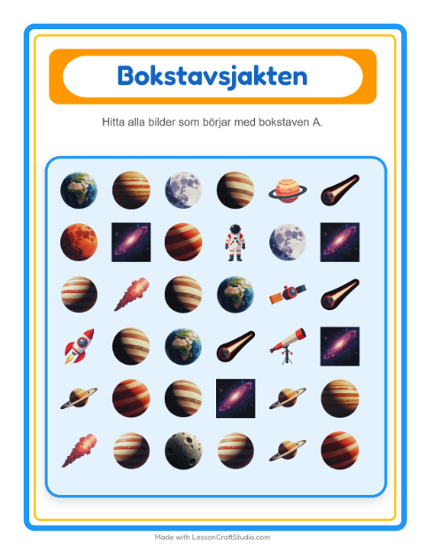 Hitta bokstaven – Rymden