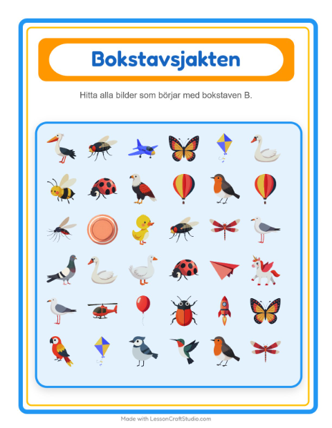 Hitta bokstaven – Saker som flyger