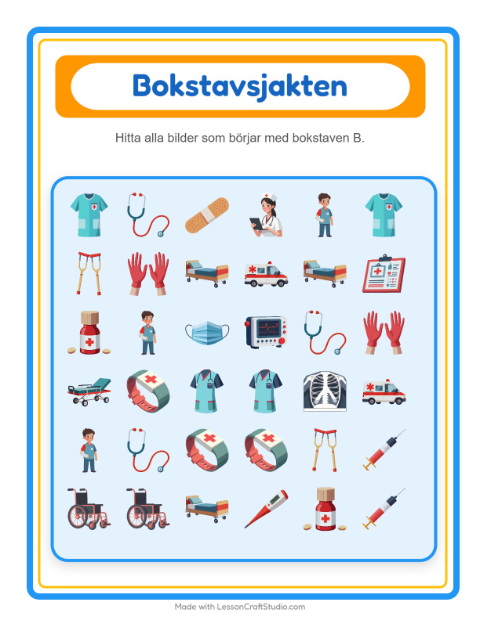 Hitta bokstaven – Sjukhus