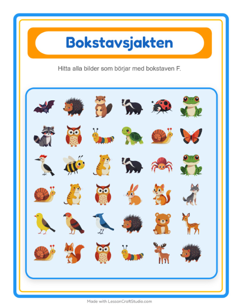 Hitta bokstaven – Skogsdjur