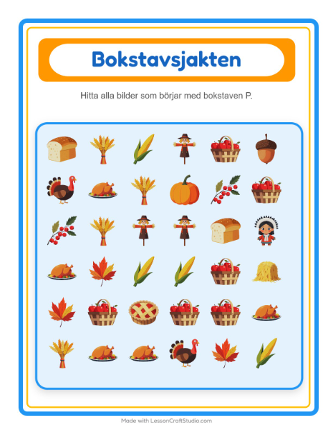 Hitta bokstaven – Thanksgiving