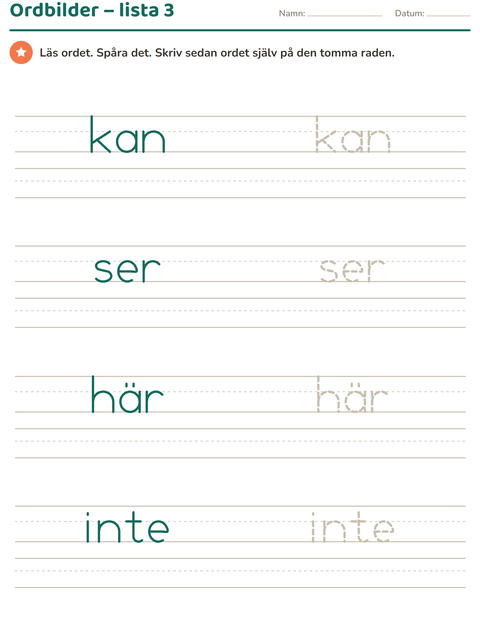 Ordbilder lista 3: kan, ser, här, inte