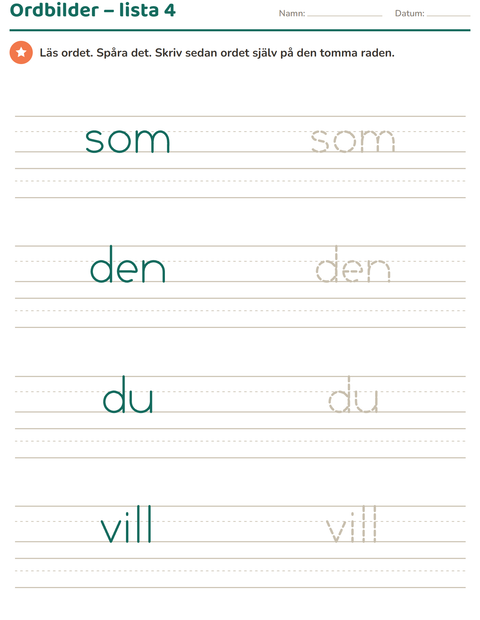 Ordbilder lista 4: som, den, du, vill